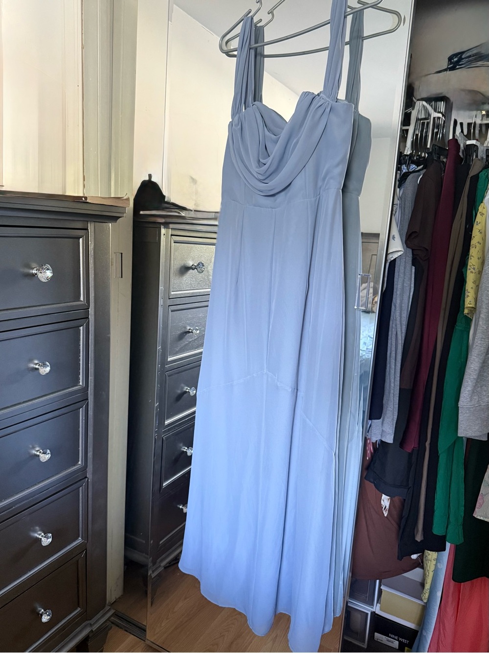 Birdy Grey Light Blue Draped Bodice Maxi Dress